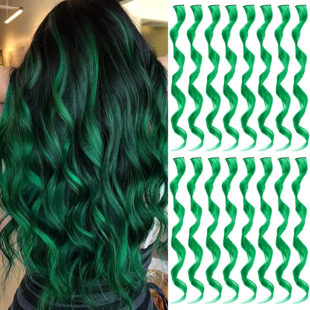 6 Pcs Black Hair Extensions 22 Inch Curly Wavy Colored Hair Colorful Clip in Extensions Highlight Party for Kids Girls Synthetic — image 11