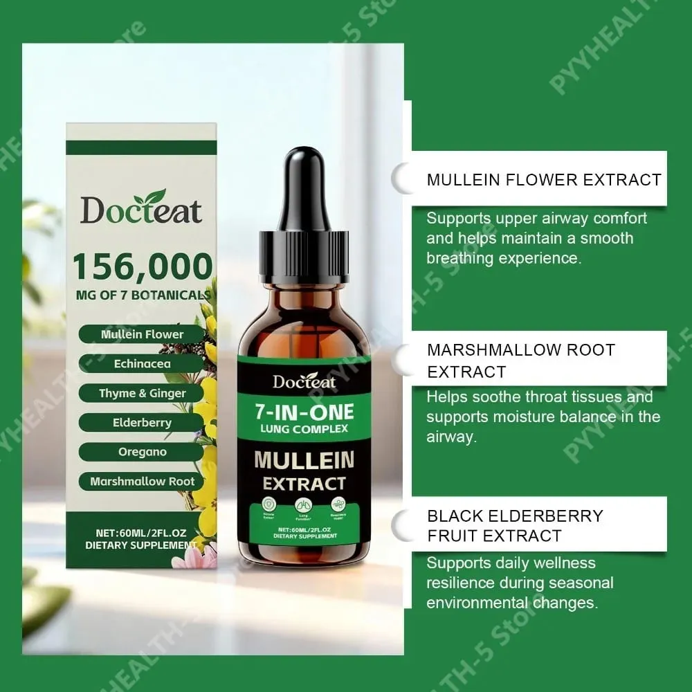 Docteat 7-in-1 Lung Complex Drops 60 Ml Net Dropper 1 Ml Serving with Mullein Elderberry Marshmallow Airway Comfort Support