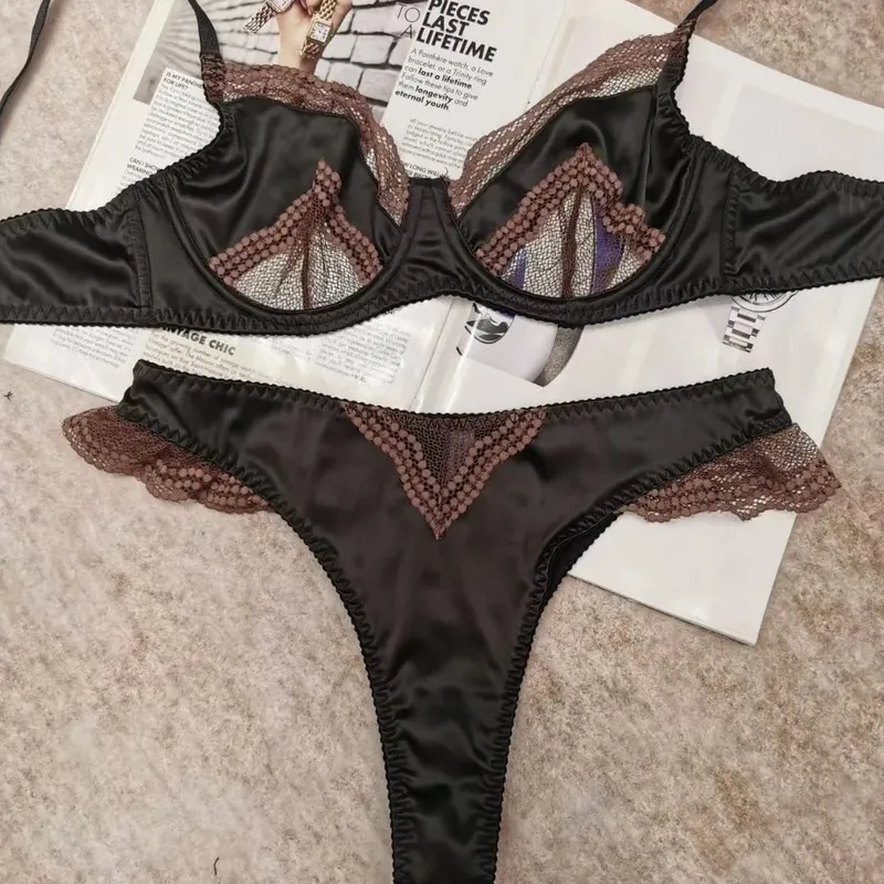 Women Brassiere Mesh Satin Lace Splicing Ultra Thin Minimizer Anti Sag Soft Support Lingerie For Girls 32‑38AB Suit — image 8