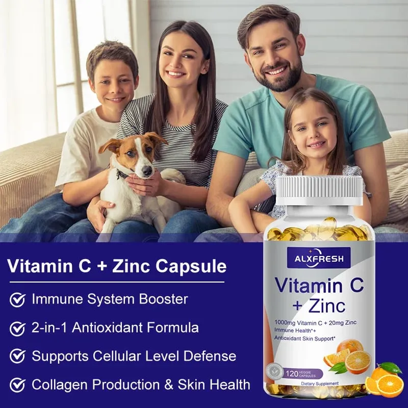 Alxfresh Vitamin C 1000 mg se zinkem 20 mg | Vitamínový doplněk stravy | Vegan bez GMO a bez lepku | pro Immune Support Caps