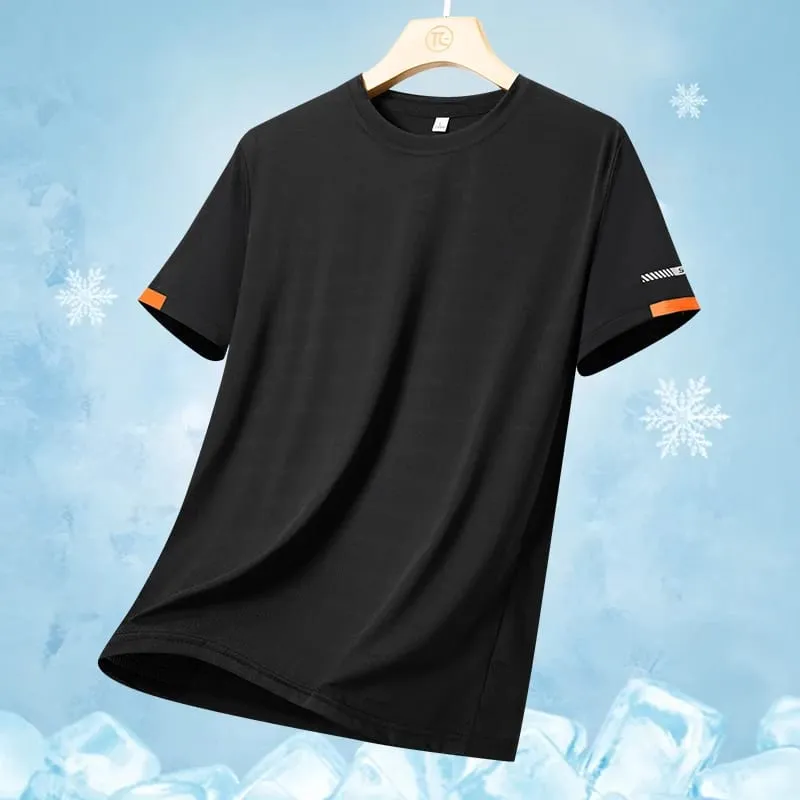 Men's Summer Ice Silk Short Sleeve Sport T-shirt Quick Dry Breathable Running Shirt Simple Solid Color Fashion Thin Top