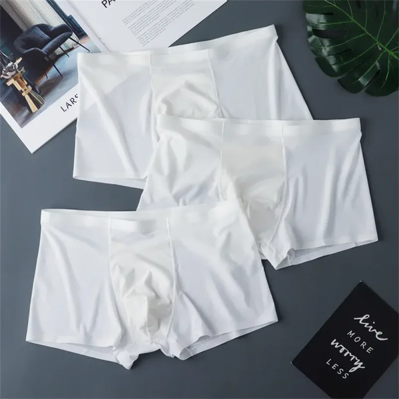 3 pièces de haute qualité hommes sous-vêtements en soie glacée été mince respirant sans couture culottes Sexy hommes caleçons grande taille — image 12