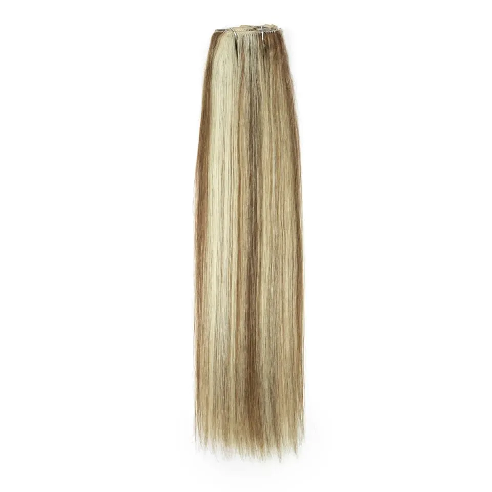 7PCS Clip in Human Hair Extensions 14-22 Inch Remy Double Weft Dark Brown to Chestnut Brown Ombre Invisible Seamless for Women