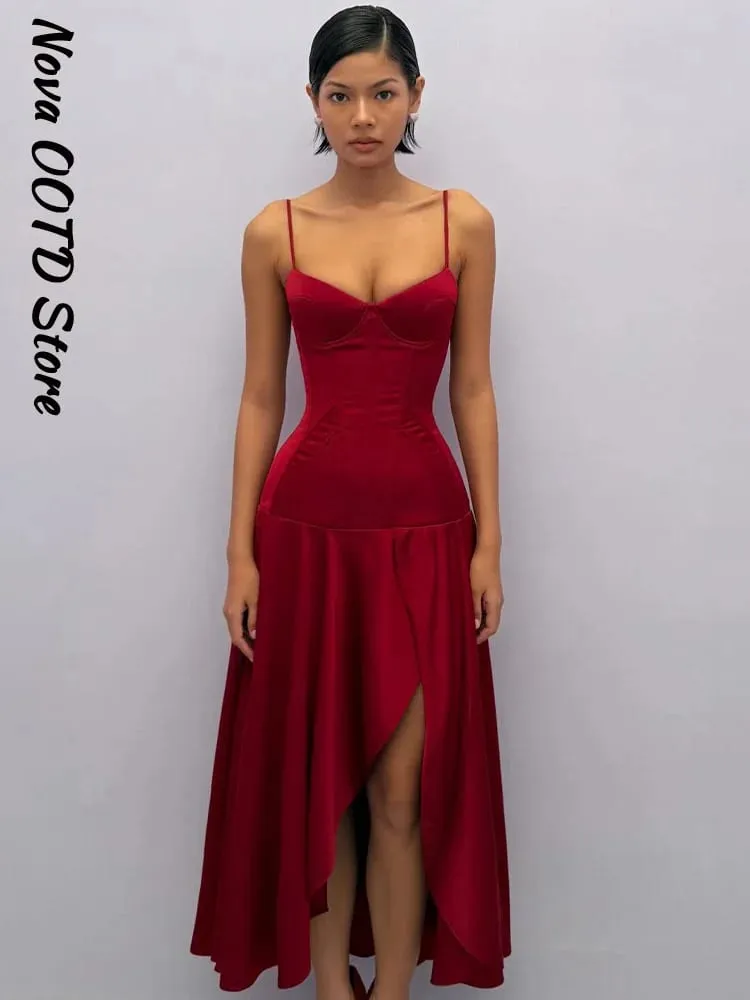 Slit Waist Cinching Evening Dress V Neck Sleeveless Slim Irregular Long Women's Summer Dresses New Elegant Party Robe 2026 — image 3