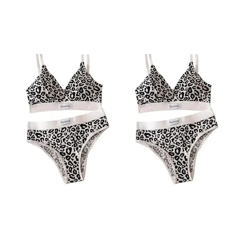 1/2/3set Women V-Neck Bra And Panties Set Low Waist Panties Female Sexy Lingerie Set Leopard Print Cotton Bra Sport Underwear — image 18