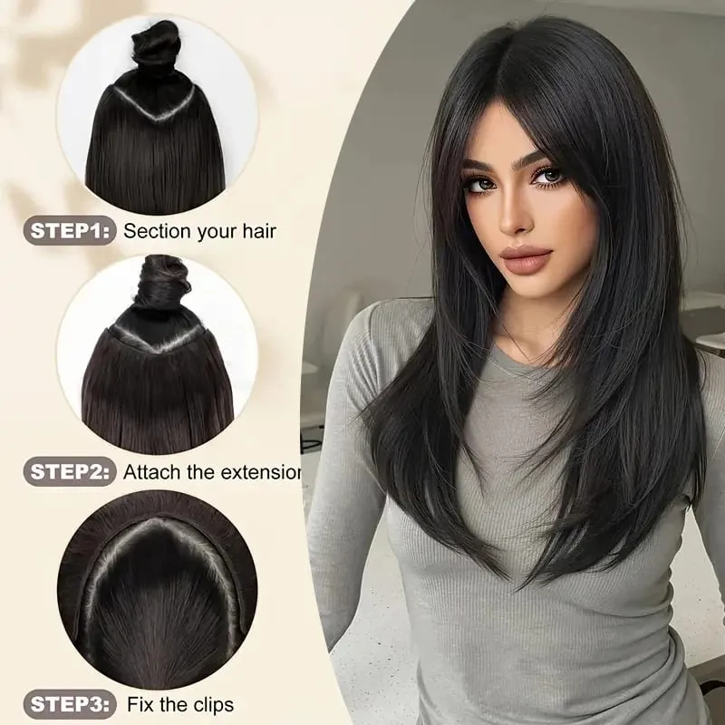 22Inch Synthetic V-Shaped Long Straight Layered Hair Extension Fluffy Increase Natural Invisible Hairpiece Wig for Women — image 6