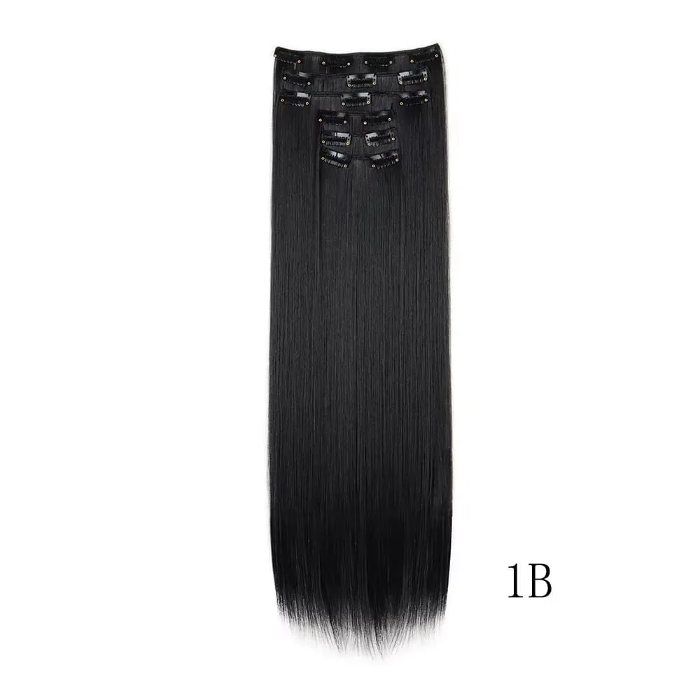 24 Inches Long Synthetic Hairpieces for Women 6Pcs Medium Brown Blonde Highlights Clip In Natural Thick DIY Styling Fiber Hair — image 10