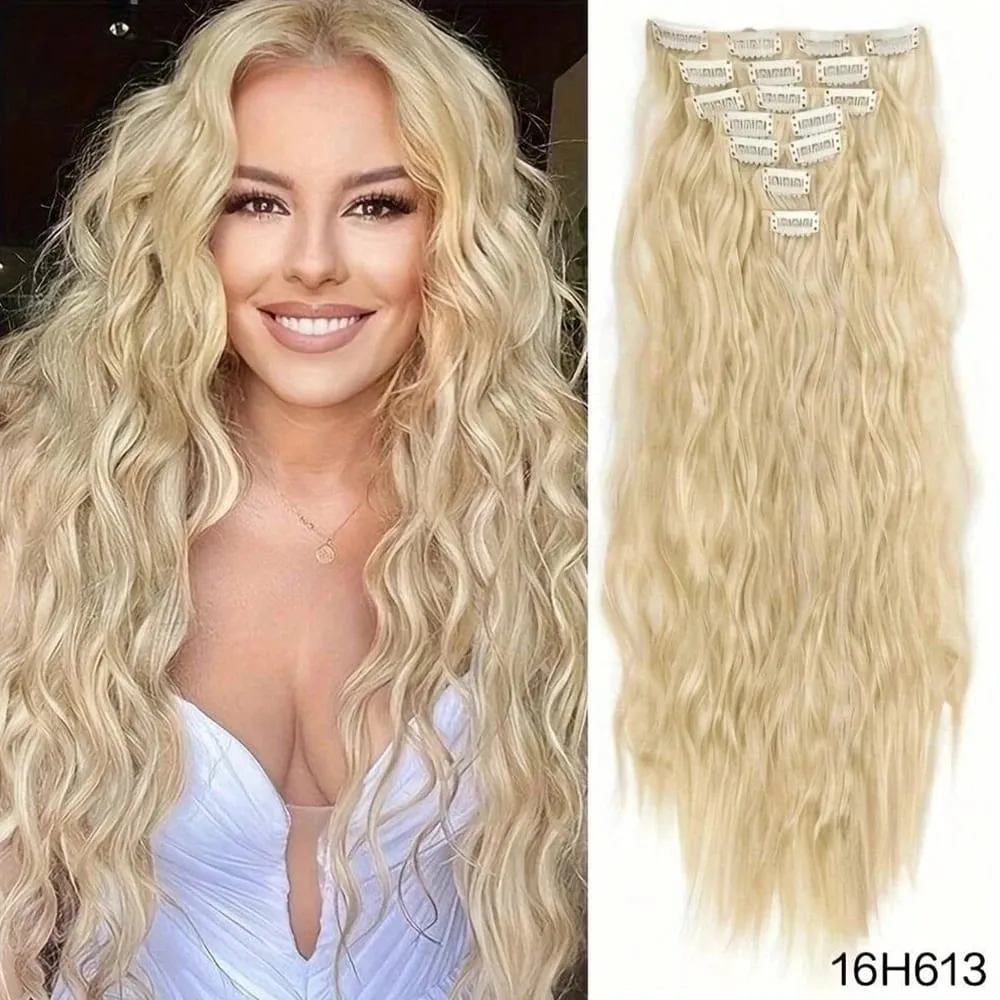 Synthetic Clip In Hair Extensions 7PCS Set Kinky Curly 20inch Long Clip On Hairpiece Style For Women Girls Daily Party