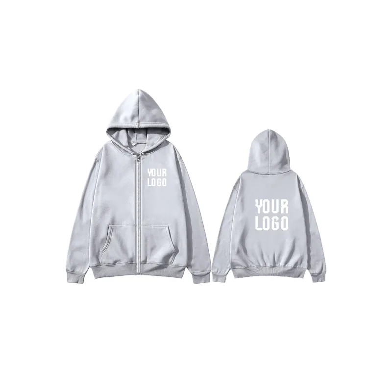 Solid Color Zipper Hoodie | Customizable Text Pattern Jacket | Unisex Team Customization — image 11