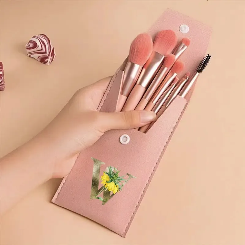 Beginners Makeup Brushes Set - Soft Fluffy Brushes For Face & Eye With PU Bag Ideal For Makeup Artists Golden Flower Pattern — image 30