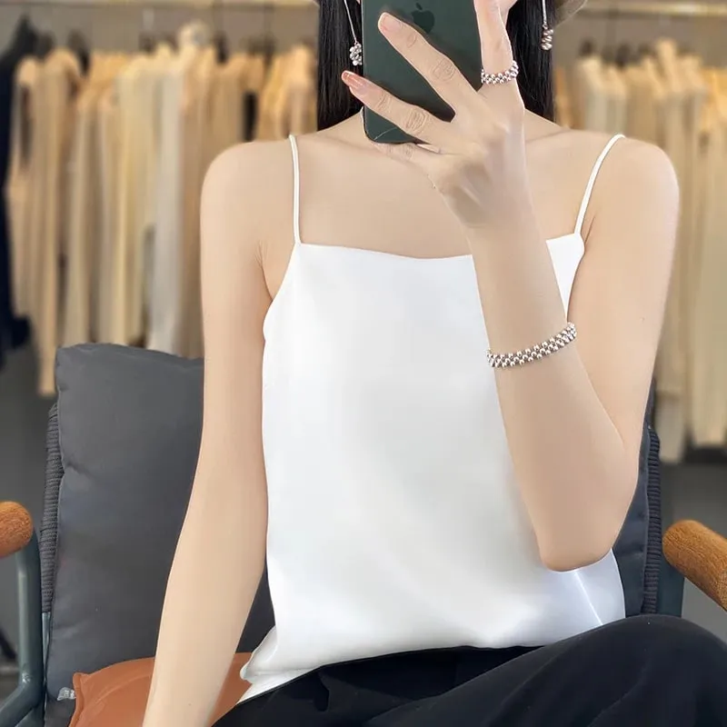 New Ice Silk Sexy Satin Strap Women's Spring/Summer Vest Solid Color Sleeveless Sexy Comfortable Silk Underwear Vest RW-D19 — image 14