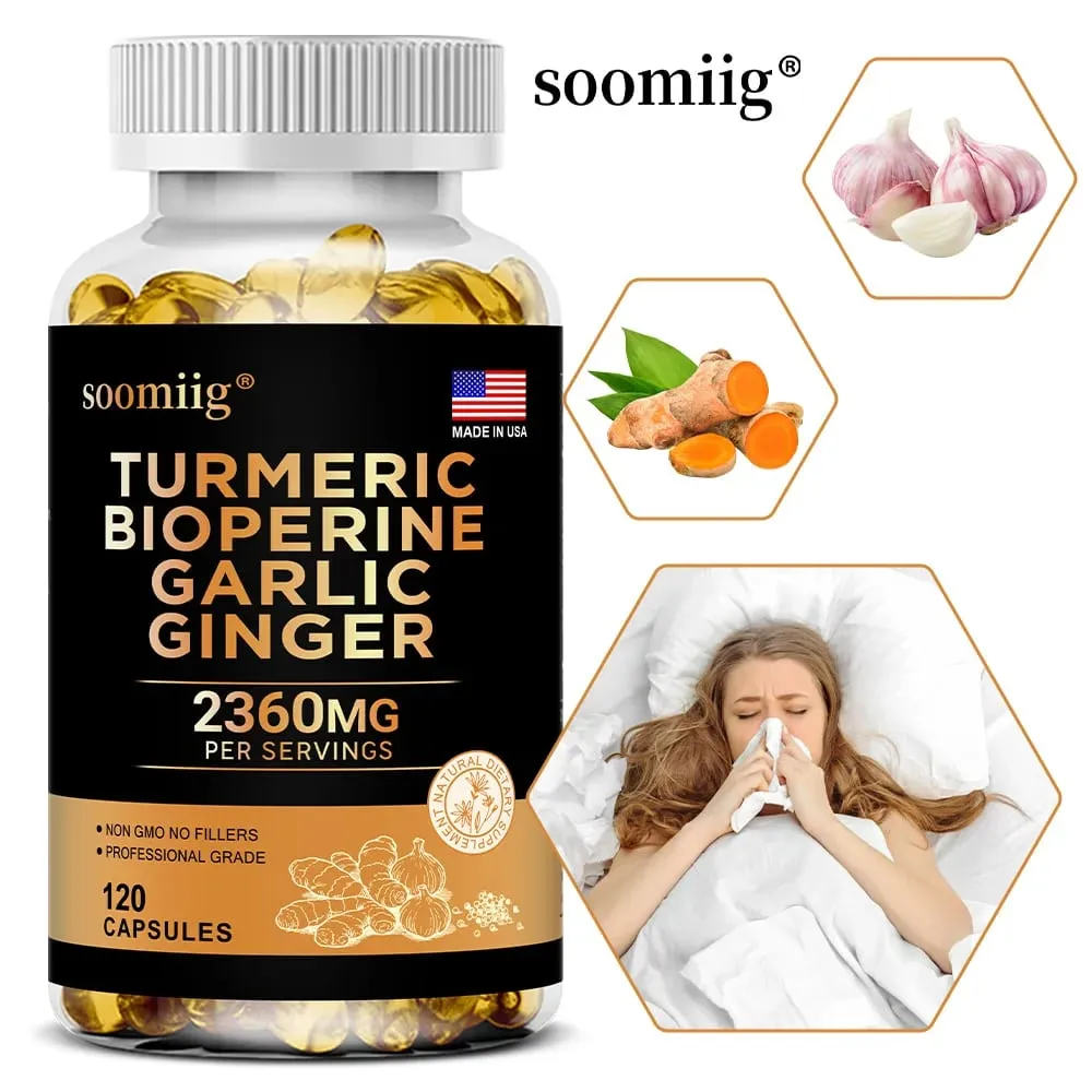4-in-1 Turmeric and Garlic Supplements with Bioperine 2360 mg Ginger Root Capsules for Joint Digestion & Immune Health Support — image 1