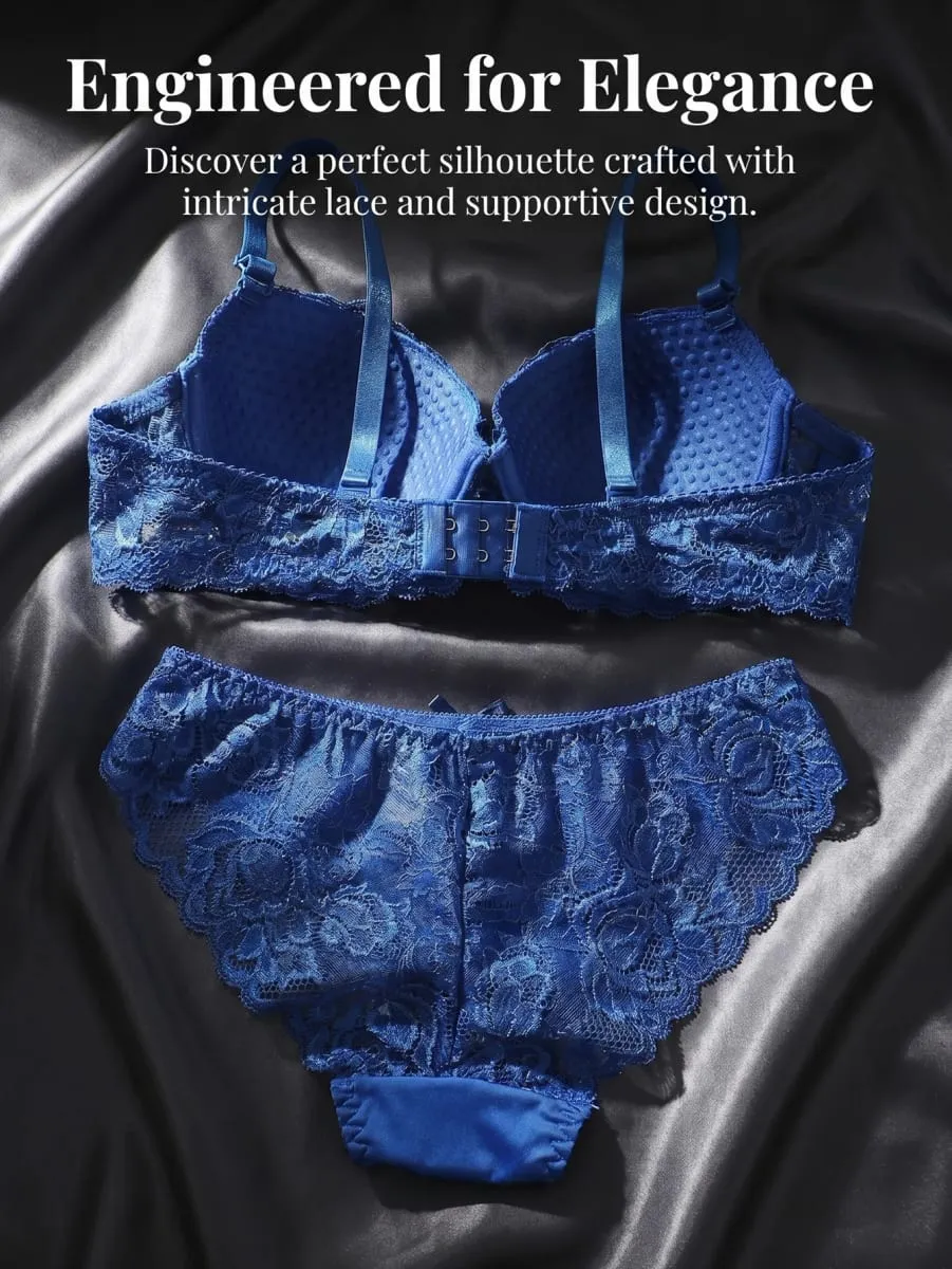 New fashion 2-piece set of sexy Lingerie set blue lace brassere push up women's set A2155 — image 2
