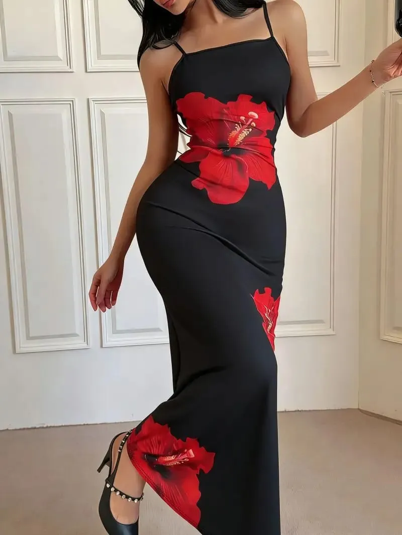 Slim Fit Thin Strap Camisole Long Dress Waist Cinching Slimming Temperament Hip Hugging Gown for Women — image 3