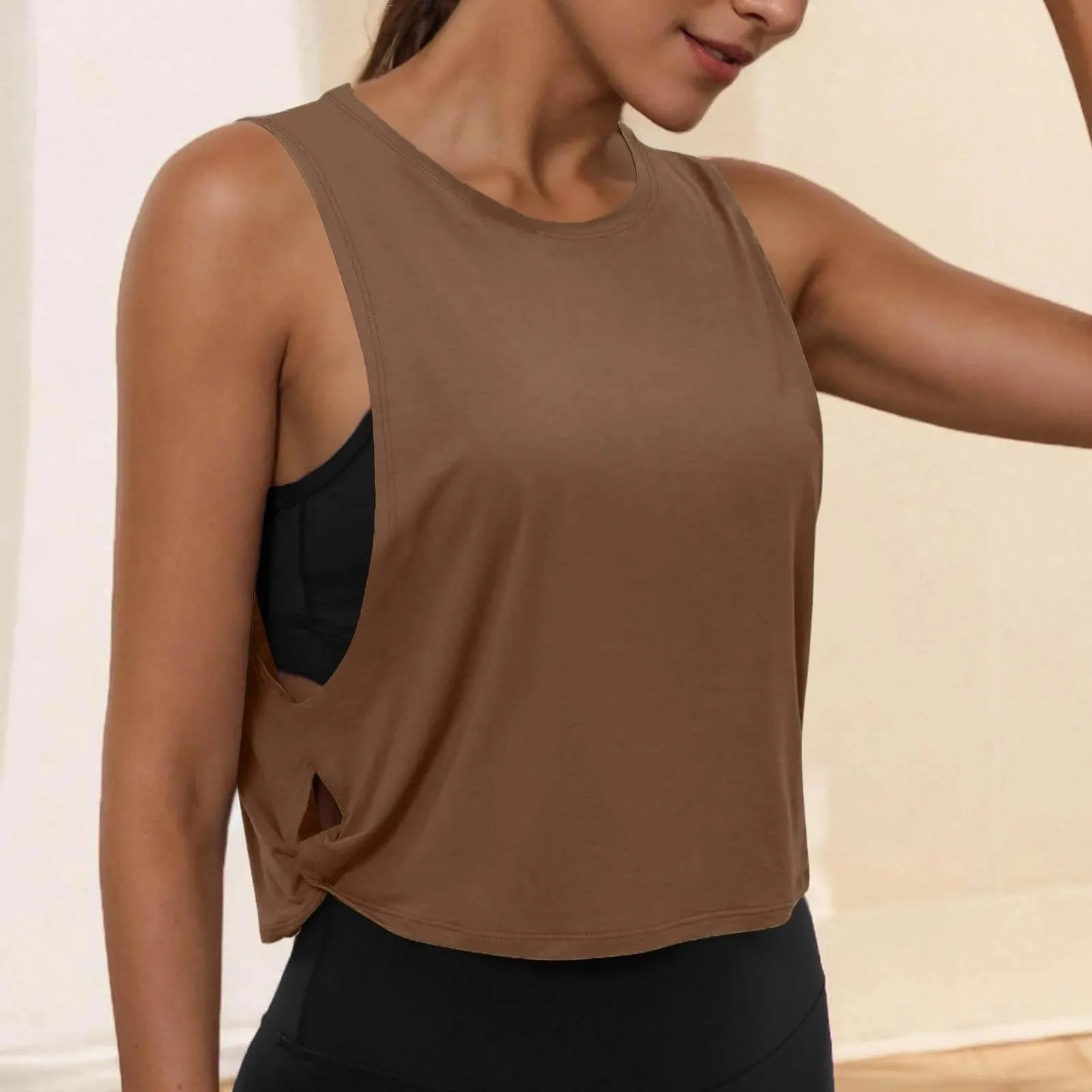 Women Sleeveless Yoga Tops Running Short Tank Crop Top Athletic Vest Breathable Blouse Cover Up Gym Workout Cool T-Shirt — image 19