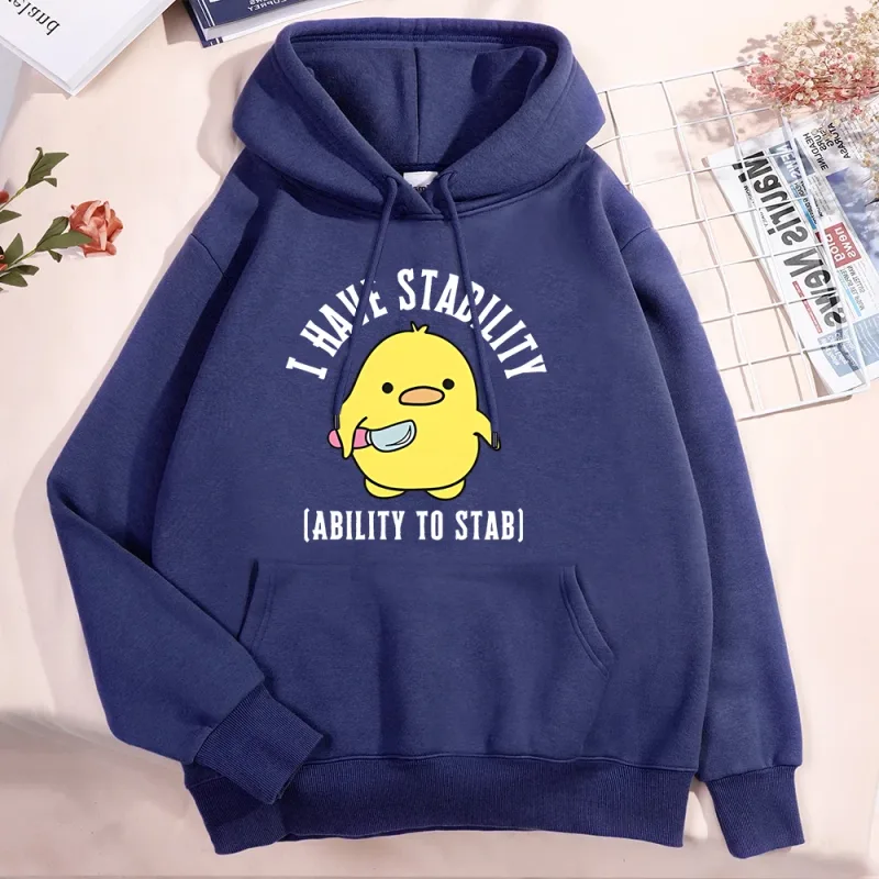 New I Have Stability Ability To Stab Hoodies Men Women Fashion Duck Graphic Sweatshirt Soft Unisex Streetwear Long Sleeve Tops — image 4