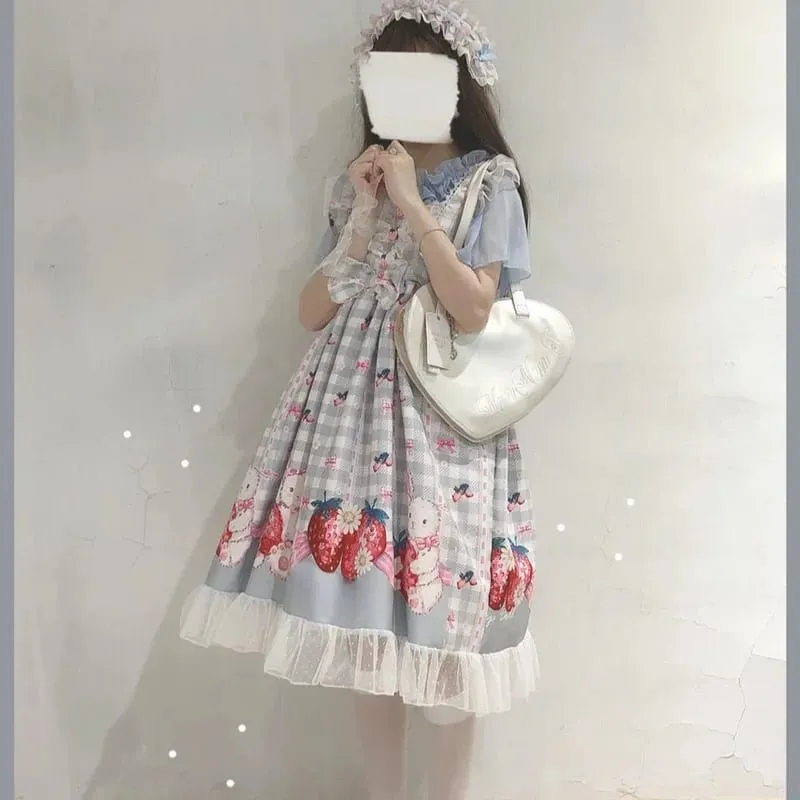 Gaun Lolita Jepang Gaun Jsk Kelinci Stroberi Anak Perempuan Gaun Cosplay 2026 Lucu Tanpa Lengan Harajuku Wanita — image 5