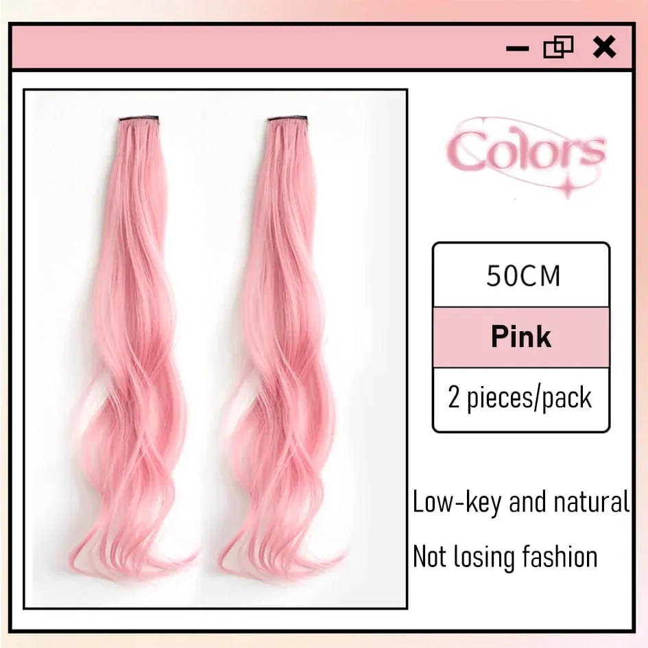 Synthetische 2-teiliges Set 50 cm 60 cm farbige lockige Haarverlängerungen Wasserwelle Rosa Blau Lila Halloween Weihnachten Perücke
