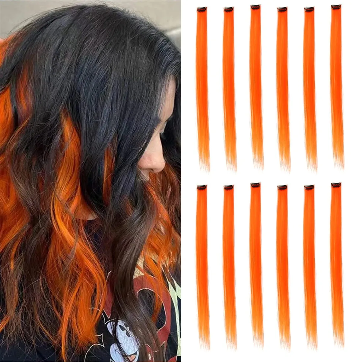 Farbige Haarverlängerungen, lila Farbe, Clip-in-Haarverlängerung, 12 Stück, Highlight, buntes Haarteil, gerade synthetische Haarteile