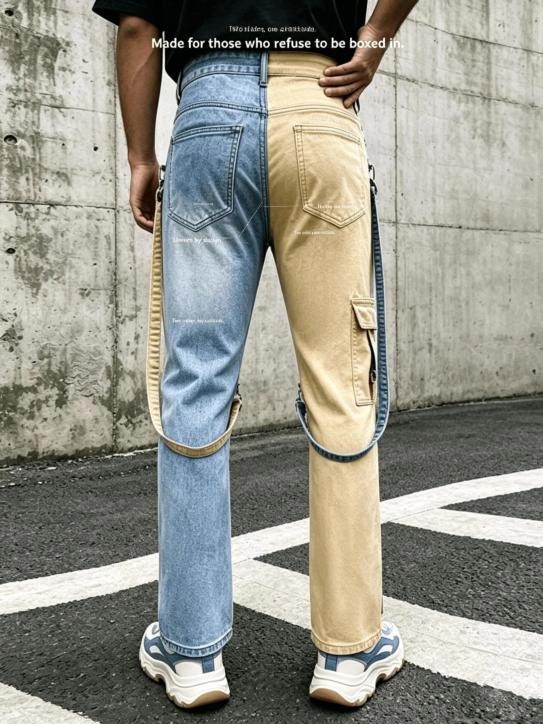 Y2K τζιν για άντρες Techwear ρετρό παντελόνι Cargo Παντελόνι τζιν με μπότα με ανοιχτόχρωμο λουράκι με αντίθεση — image 2