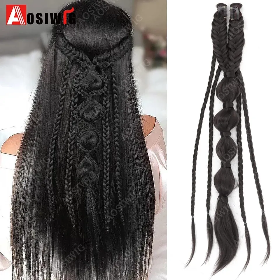 Bohemian BB Clip Braided Hair Extension Bubble Braid Hair Pin Handmade Braid Hair Piece Vintage Wedding Hair Accessories For Wom