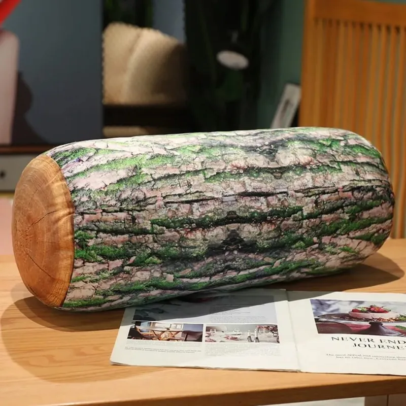 Plush Material Tree Log Pillow Soft Texture PP Cotton Filled Stump Cushion Realistic Wood Grain Novelty Throw Pillow For Women