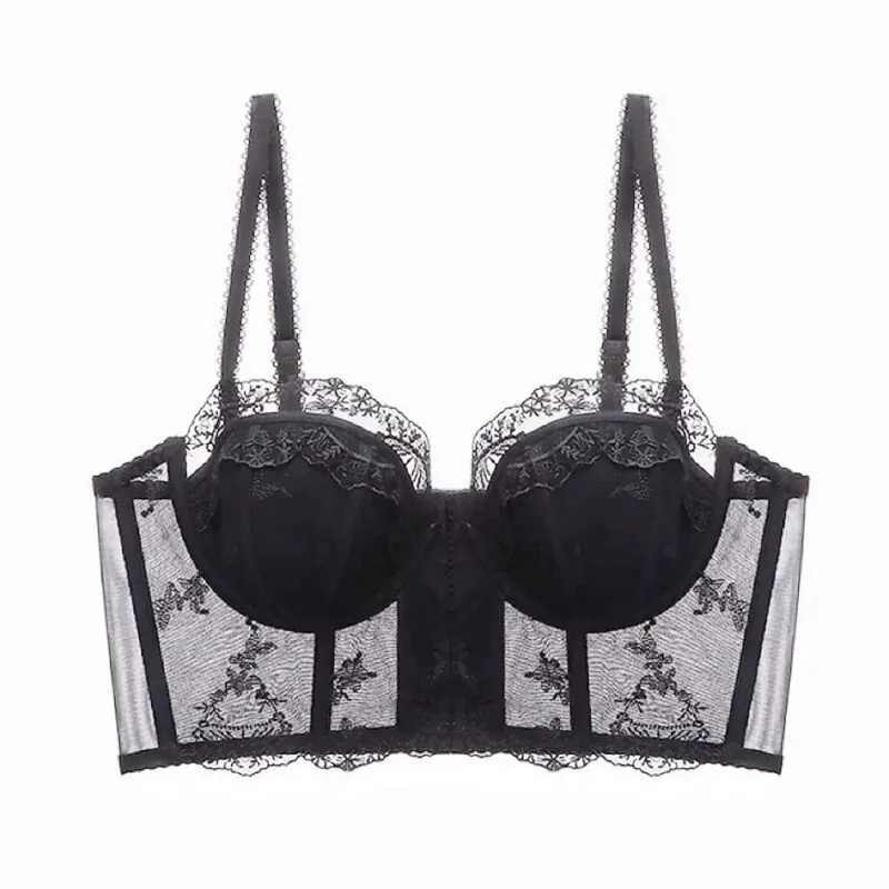 French Fishbone Corset Top Women Lace Lingerie Set Outer Wear Bra Thin Push‑Up Less Bust Side Support Underwear 32‑38 — image 5