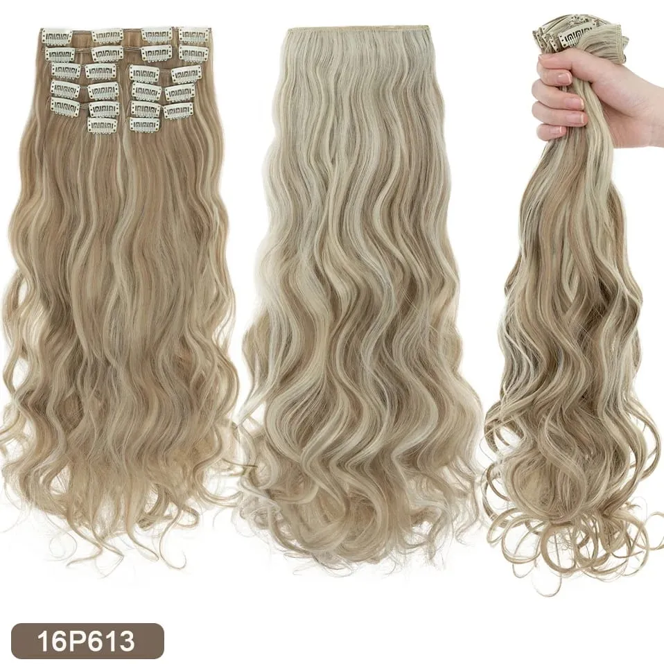 180g 12PCS Wavy Clip in Hair Extensions 22" Long Synthetic Thick Clip On Hair Extensions for Women Full Head Hairpiece — image 17