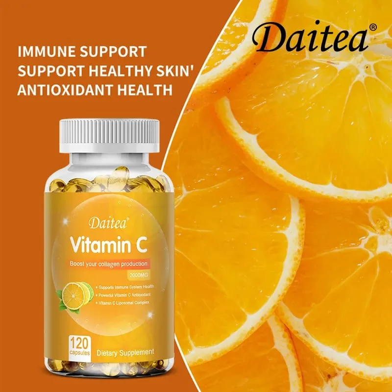 Vitamin C Capsules - 2000mg Promote Collagen Production Support Skin and Immune Health Powerful Antioxidant 120 Capsules