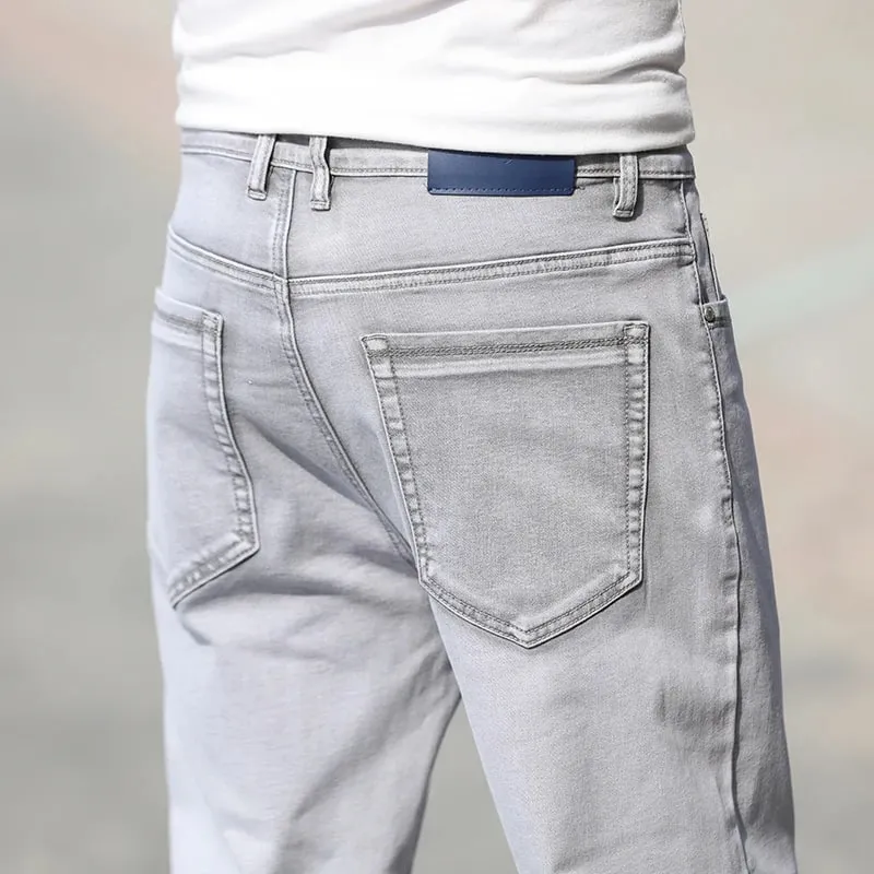 2026 Summer Brand New Men's Straight Loose Thin Jeans Simple Casual Clothing Lightweight Cotton Stretch Light Grey Jeans — image 1