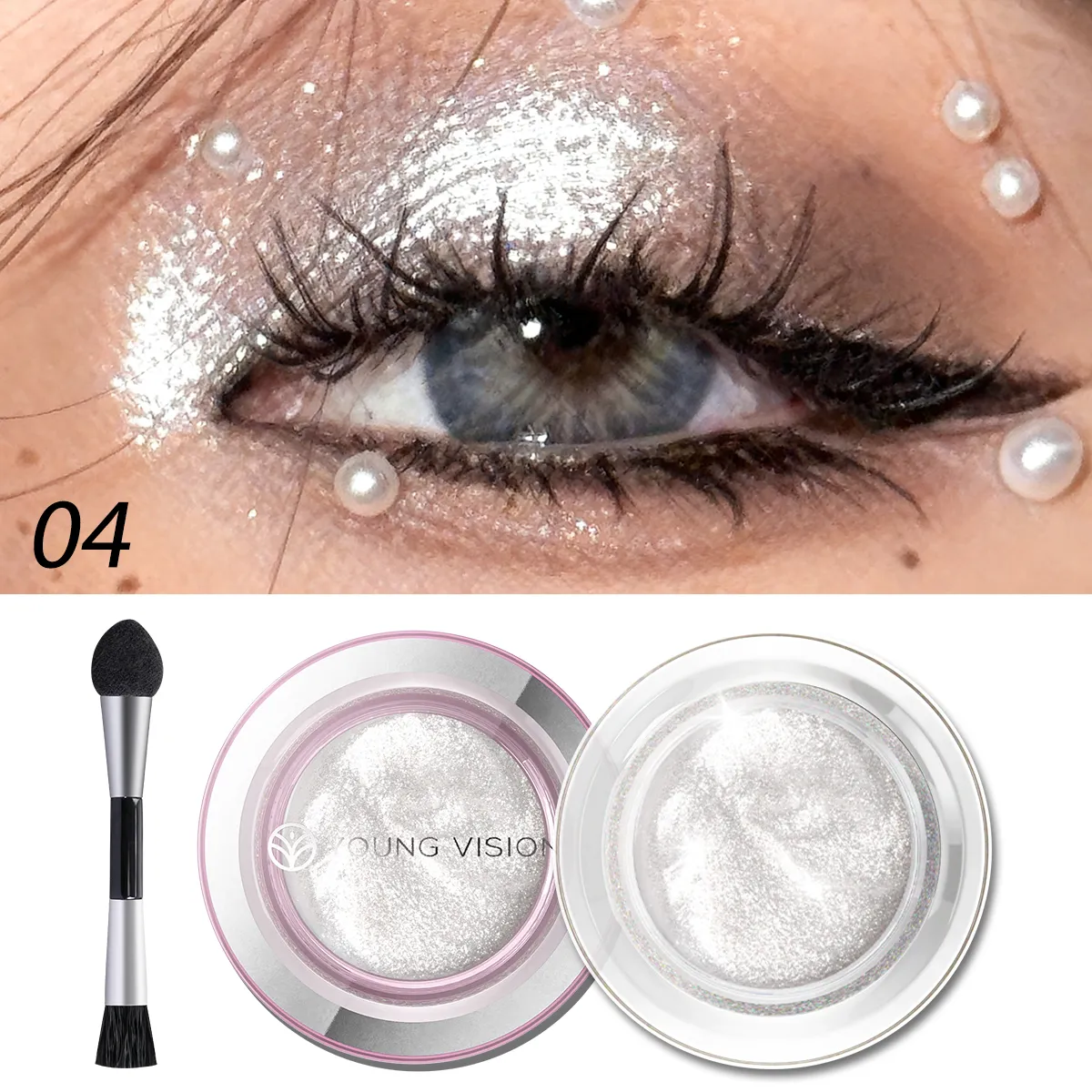 1pcs Highlighter Liquid Eye Shadow Waterproof Non-Greasy Long-Lasting Highlight & Smoky Eye Shadow with Makeup Brush