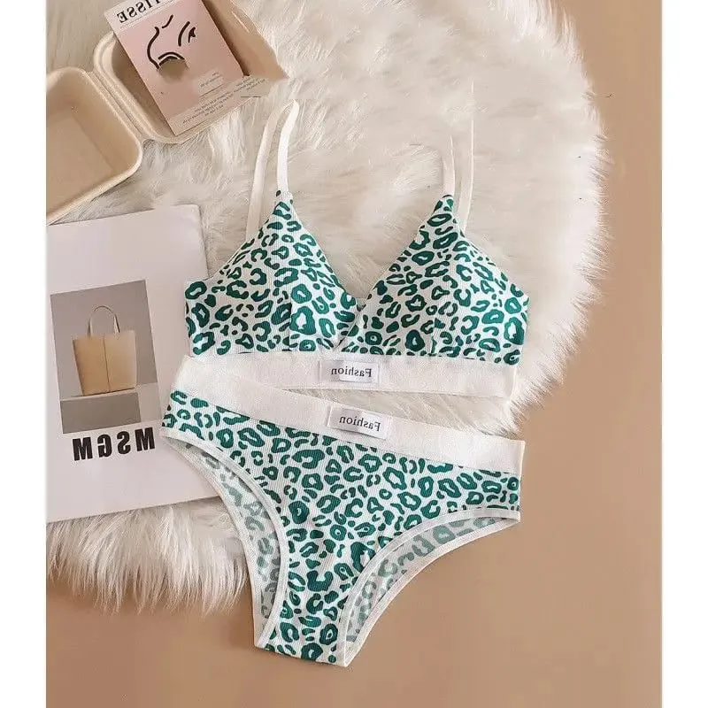 Low Waist Leopard Print Bra and Panty Lingerie Set Comfortable Daily Wear Soft Underwear Two Piece Intimate Apparel