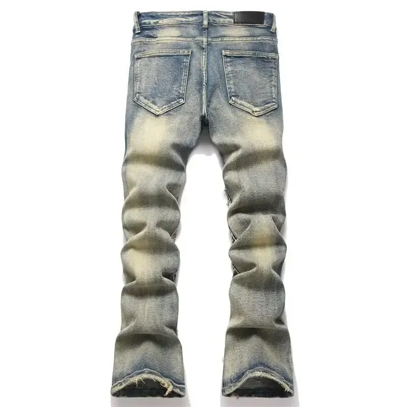 American High Street Worn Out And Tear Damaged Men's Jeans Destroyed Holes Stretch Skinny & Slim Ripped Jeans