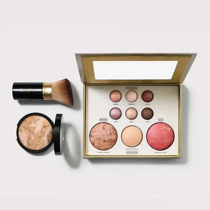 Tuscan Dreams Holiday Baked Starter Kit (4PC)-- Full Face Makeup Palette Foundation na may Limited Edition Brushes