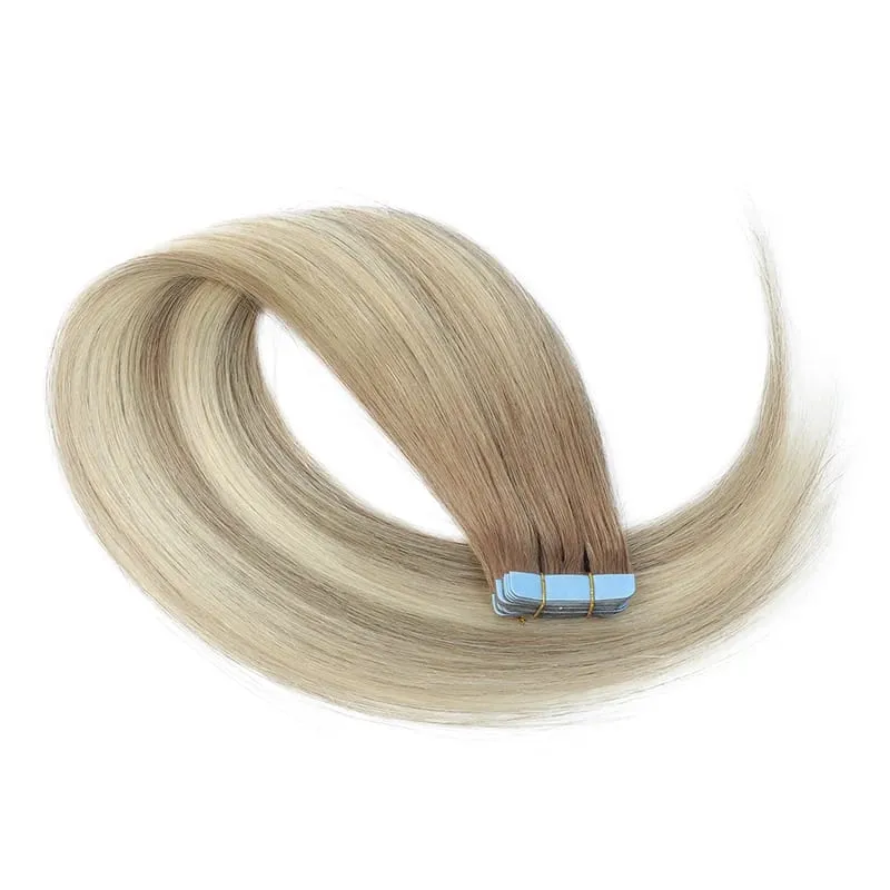 MRS HAIR Tape-In Hair Extensions 12-24 Inch 20pcs Natural Human Hair Real Extension T1B Gray Skin Weft Adhesive Tape Ins