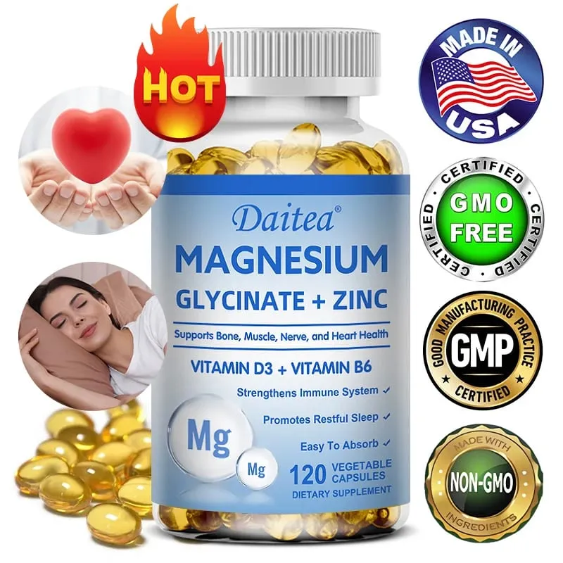 Κάψουλες Daitea Magnesium and Zinc - Συμπλήρωμα γλυκινικού μαγνησίου για την υποστήριξη των μυϊκών νεύρων και της υγείας της καρδιάς — image 2