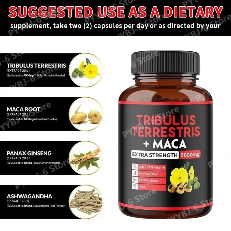 Le supplément Tribulus Terrestris + extrait de racine de maca soutient la vitalité énergétique Santé naturelle à base de plantes sans OGM 90 capsules végétaliennes
