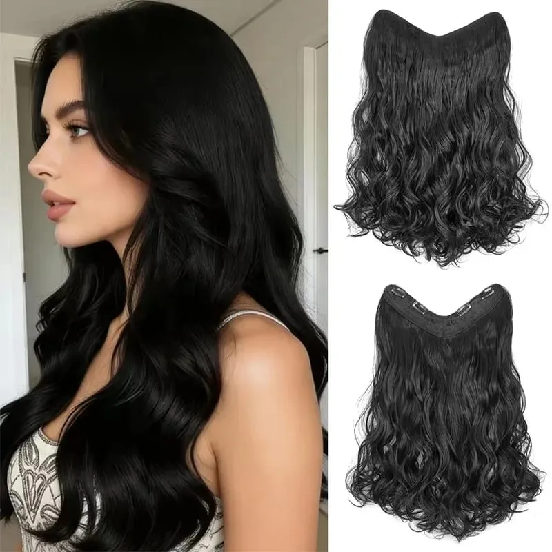 24Inch Synthetic Long V‑Shape Wavy Curly Hair Extensions Heat‑Resistant Fiber Soft Hairpiece for Women Daily Party Hairstyle — image 1