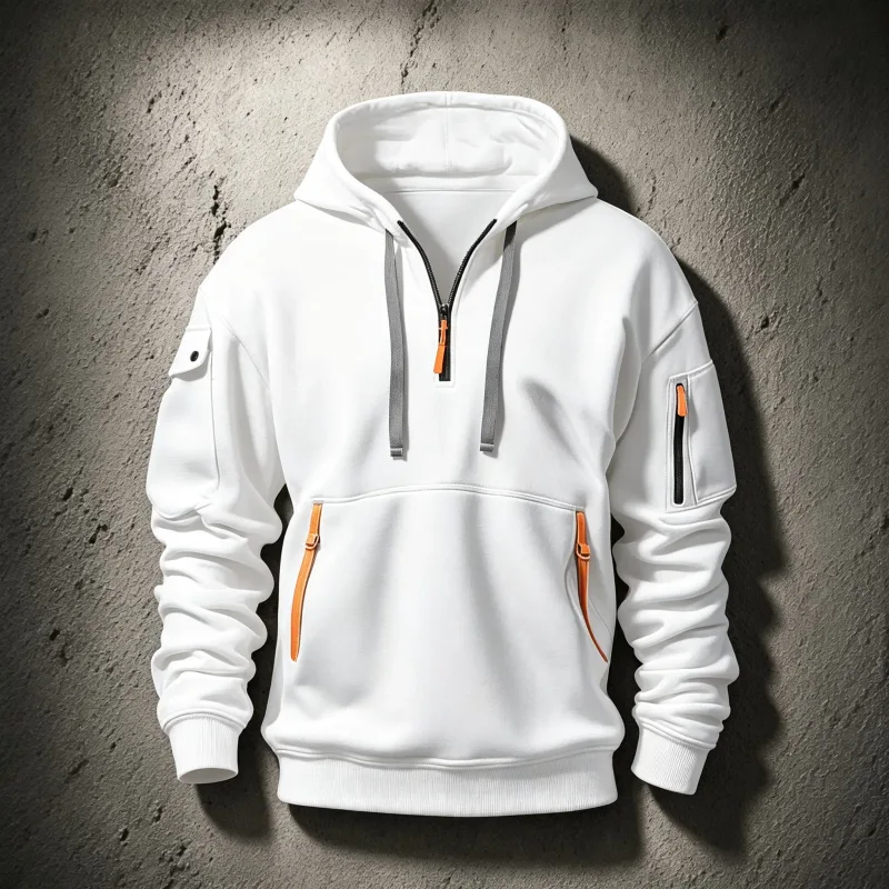 Men's Spring Autumn Hooded Sweatshirt Zip Multi Pocket Pullover Casual Sports Jacket Fashion Trendy Hoodie Top for Men Street