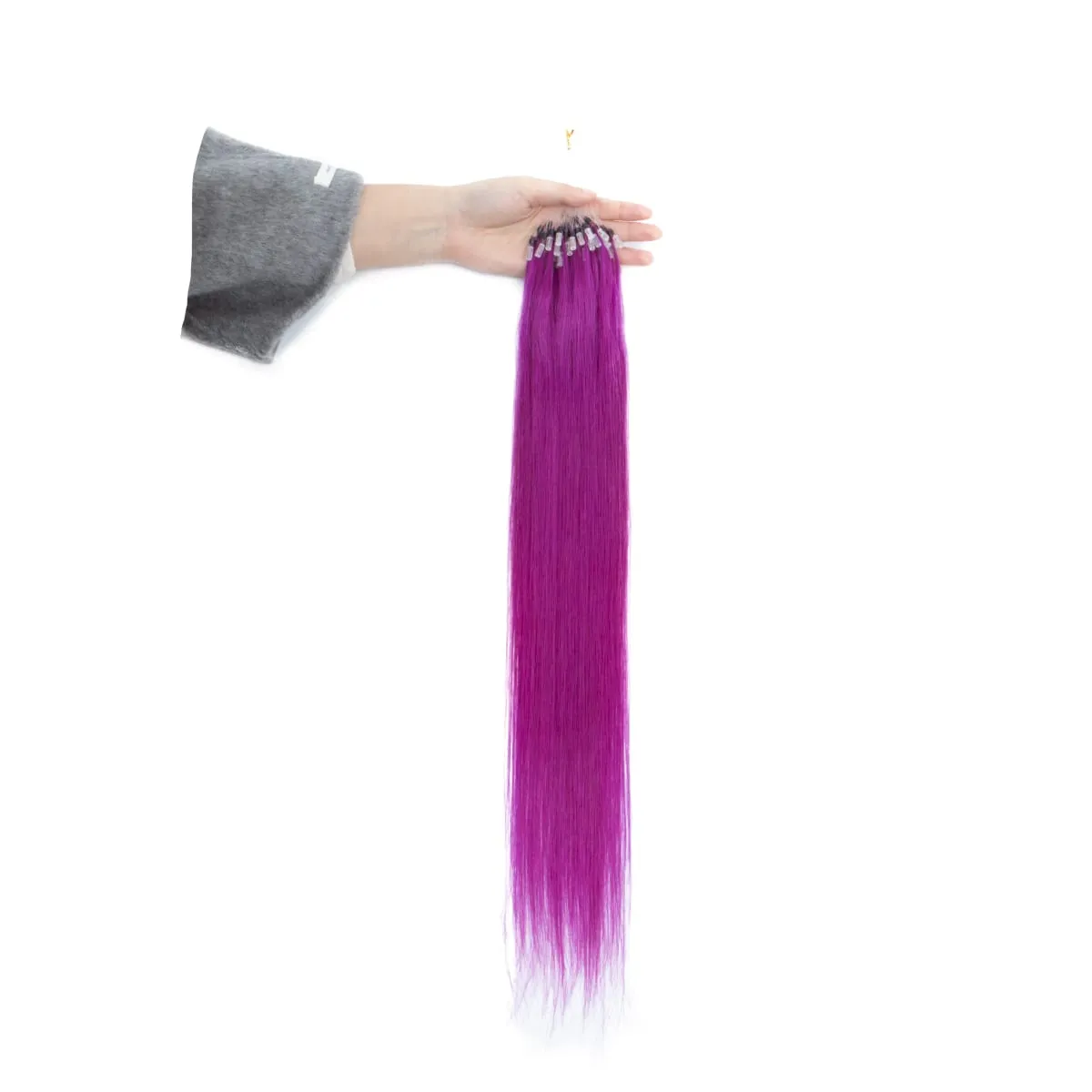 Colored Micro Link Hair Extensions Human Hair No Glue Virgin Human Hair for Women Girls 50 Strands Colorful 30G Gray — image 16