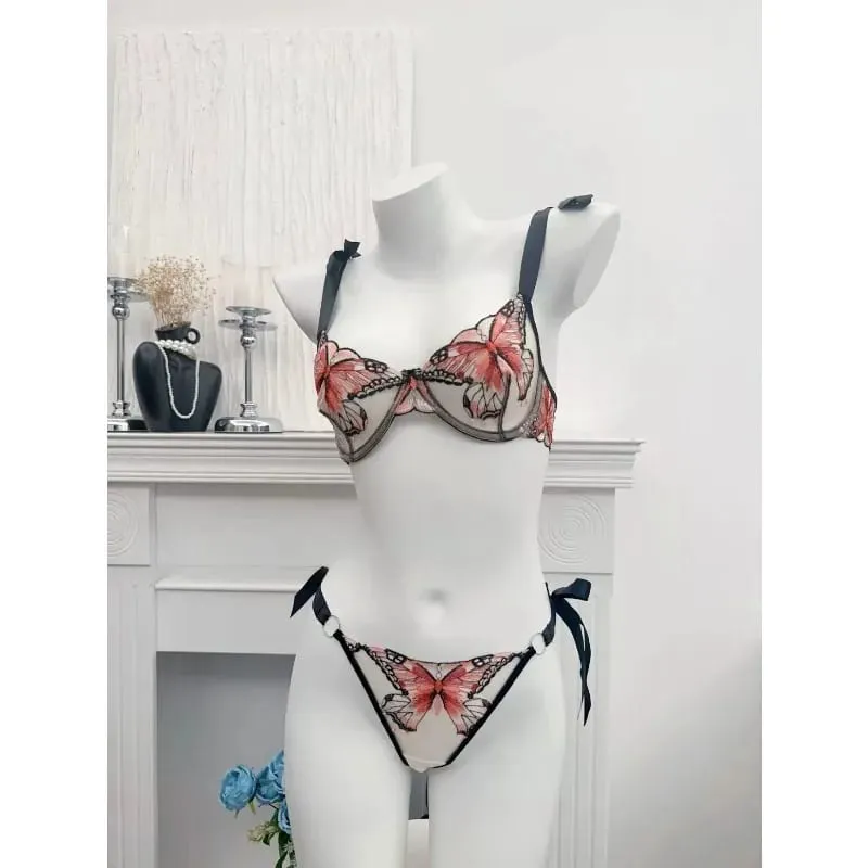 French Luxury Embroidery Sheer Lace Lingerie Set Lift Thin Cup Plus Size Big Bust Minimize Soft Transparent Intimate Wear 34-40 — image 4