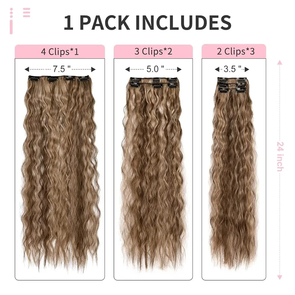 24 Inch Clip In Hair Extensions 6PCS Hair Extensions Long Water Wave Hair Full Head Synthetic Clip On Hairpiece For Women Girls — image 4