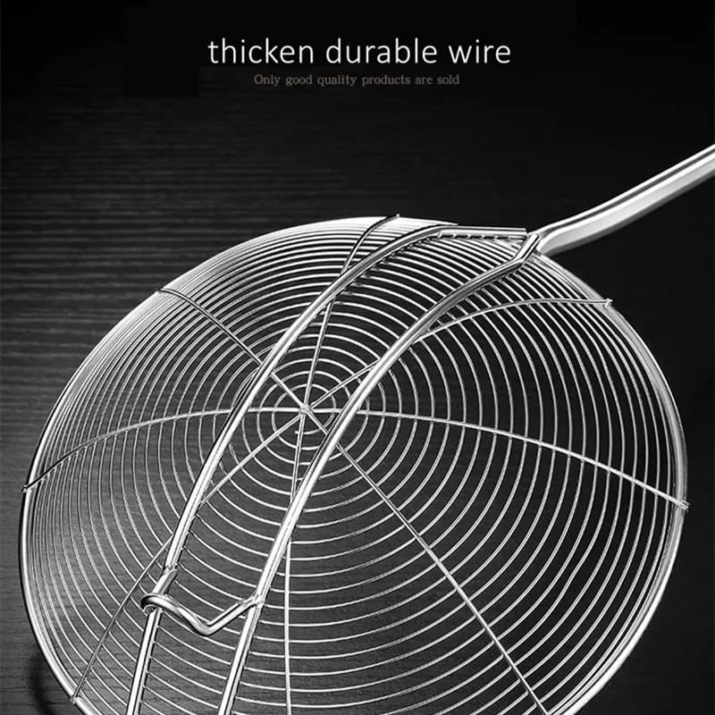 LFGB Certification 304 Stainless Steel Kitchen Cooking Colander Ultra Durable Wire Sieve 14~18cm Diameter Frying Scooping Tool — image 6
