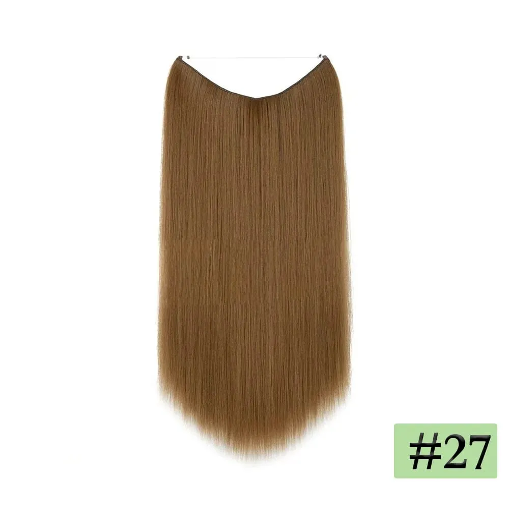 22" Long Straight Invisible Halo Hair Extensions 120g/pc 27-613 Blonde Synthetic Fish Hair Pieces Ombre Brown Wire Clip In Hair — image 14