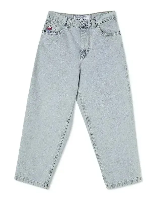Hip Hop Retro Blue Cartoon Embroidery Jeans for men Gothic Baggy Streetwear Polar Big Boy Jeans Mens Fashion Wide Leg Trouser