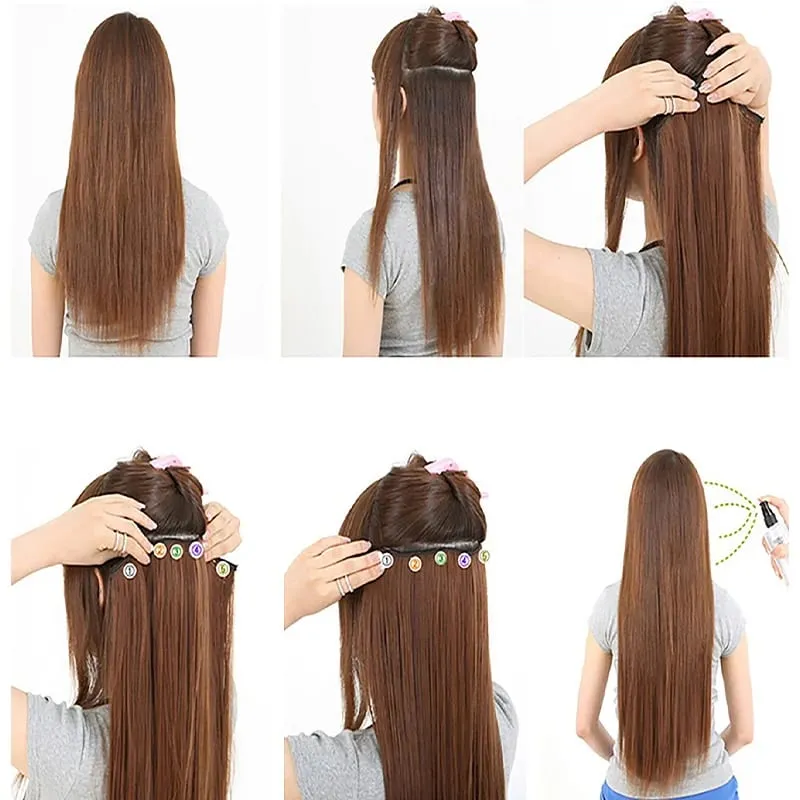 Synthetic 24Inch Long Straight One Piece Rainbow Highlight Clip In Hair Extensions for Women Daily Use Easy Wear — image 5