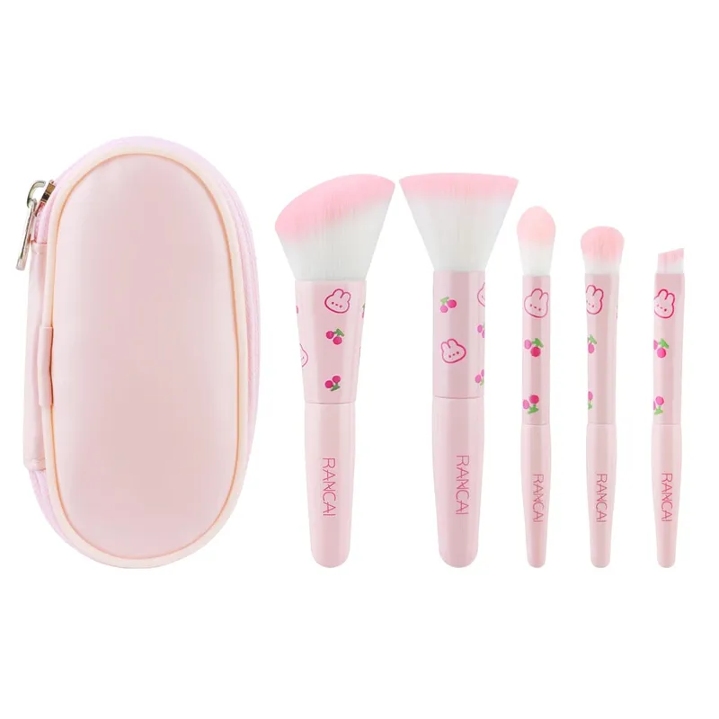 Conjunto de pincéis de maquiagem compacto, 5 peças, bonito, com estojo, pincel premium para base impecável, blush, sombra, aplicação, ferramentas de beleza — image 14