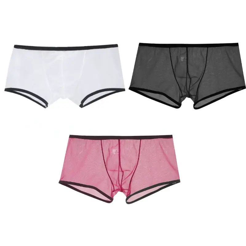 Homens ver através de cuecas boxer ultra-fino shorts u convexo bolsa cueca calcinha malha baixa ascensão transparente qucik-seco cuecas