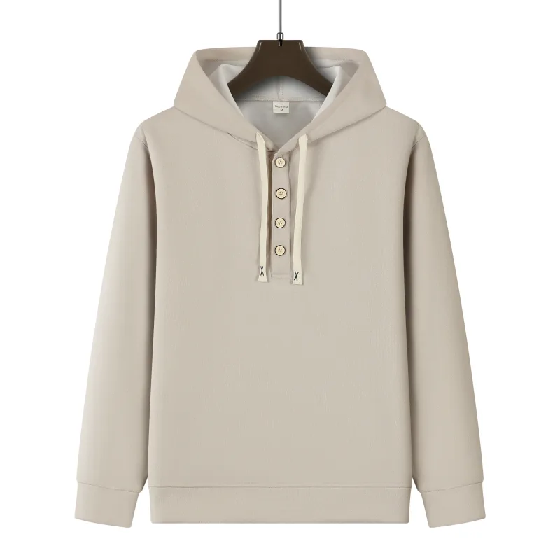 Four button hooded sweatshirt autumn winter men's new long sleeved hooded sweatshirt fashionable and casual men's sportswear, — image 17