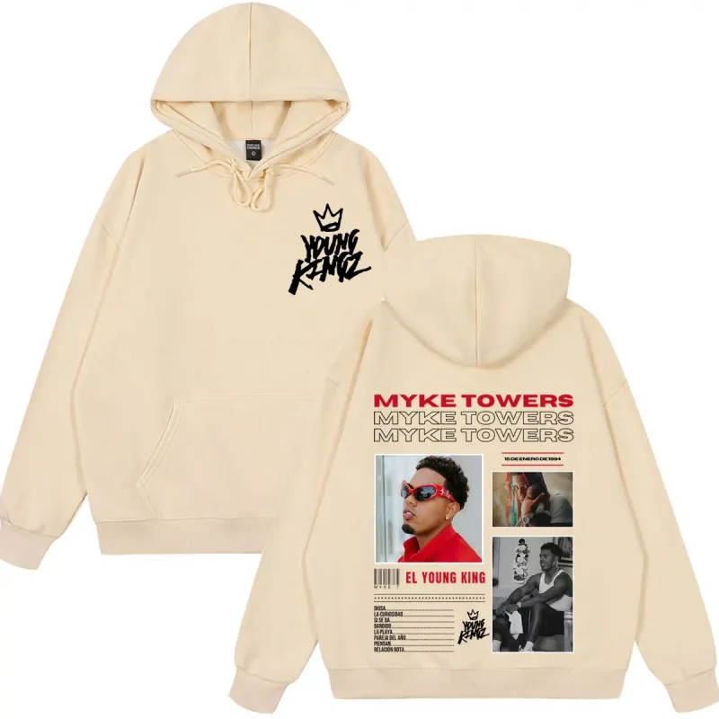 Myke Towers Young Kingz 2026 Album Tour Print Pullover Men Women Fashion Sweatshirts Winter Casual Long Sleeves Hip Hop Hoodie — image 7